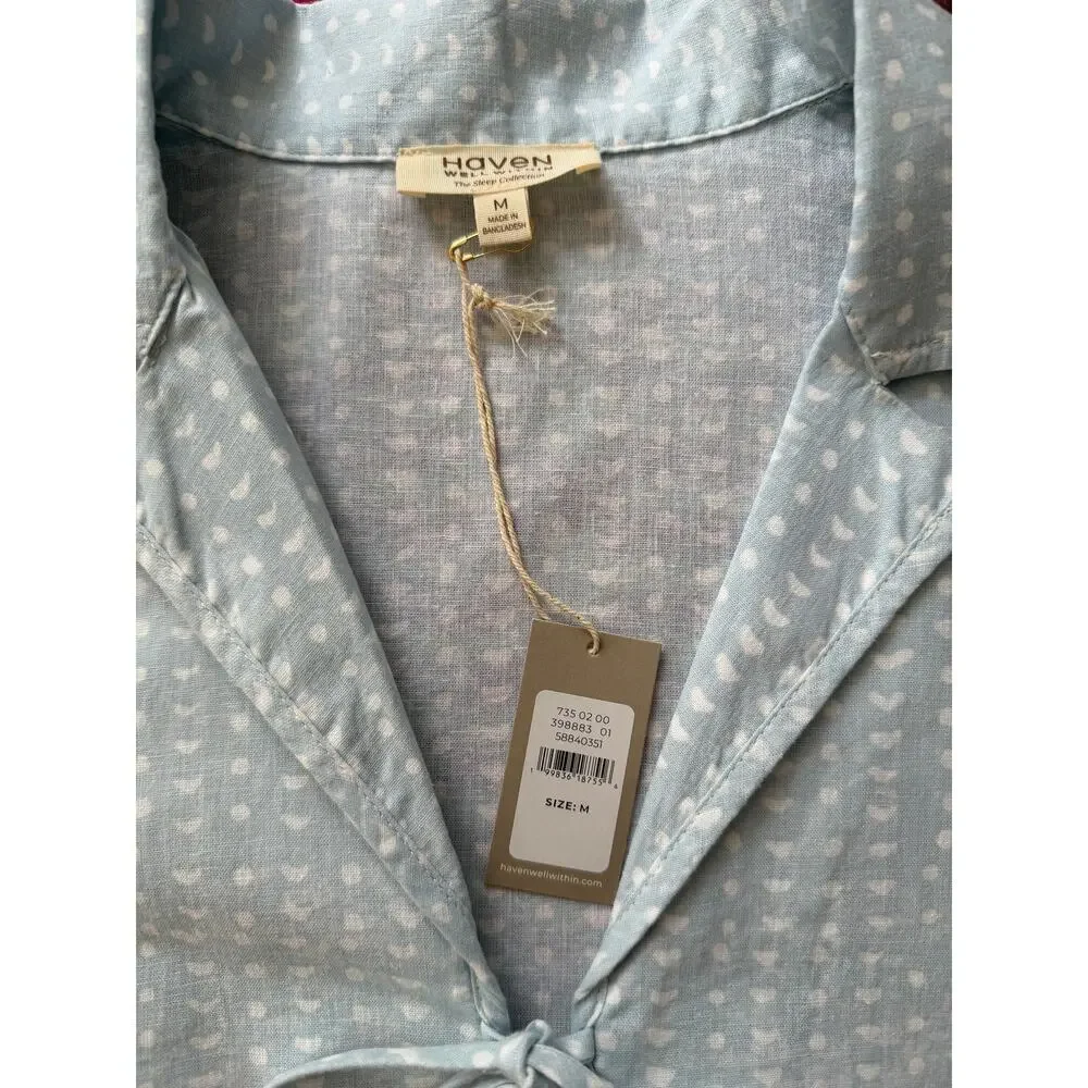 NWT Haven Well Within Cotton Linen Faded Dot Pajama Set Medium Saltwater Blue